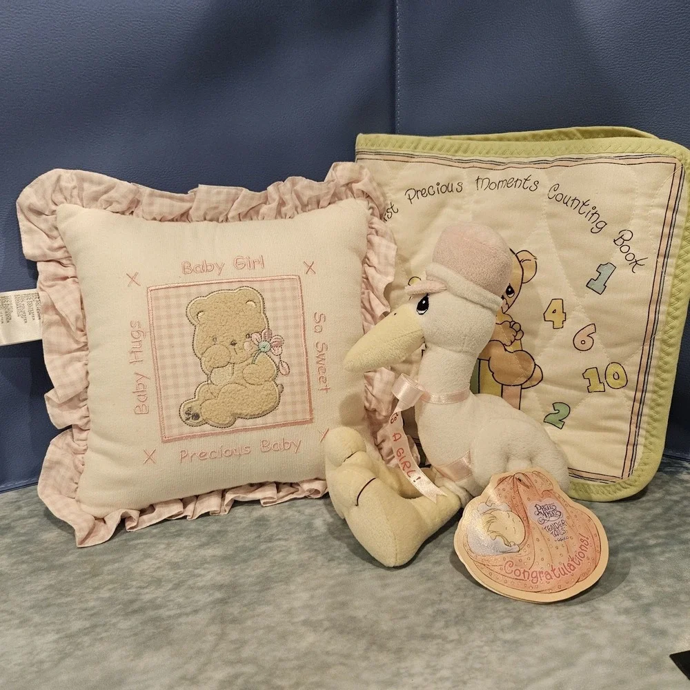 Vintage Baby Girl Plush‎ Keepsake Bundle Stork 